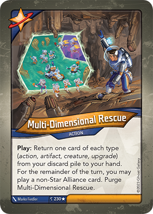 Multi-Dimensional Rescue, a KeyForge card illustrated by Marko Fiedler