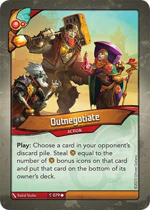 Outnegotiate, a KeyForge card illustrated by Radial Studio