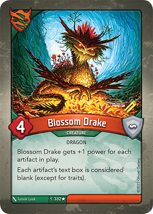 Blossom Drake, a KeyForge card illustrated by Tomek Larek
