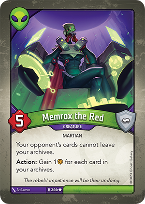 Memrox the Red, a KeyForge card illustrated by Art Tavern