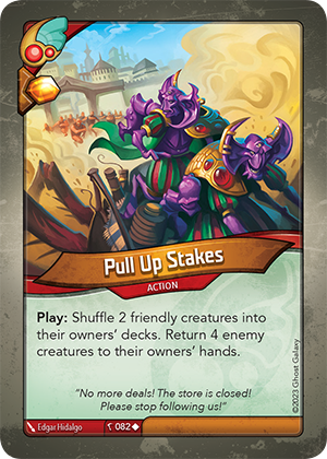 Pull Up Stakes, a KeyForge card illustrated by Edgar Hidalgo