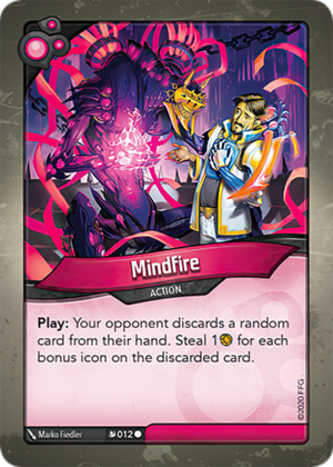 Mindfire, a KeyForge card illustrated by Marko Fiedler