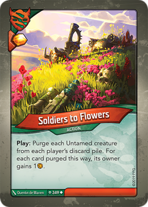 Soldiers to Flowers, a KeyForge card illustrated by Quentin de Warren