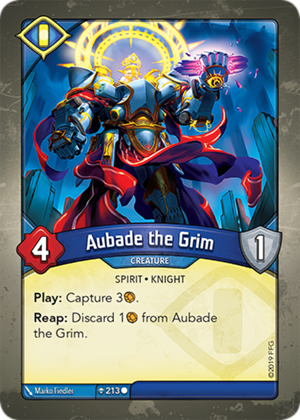 Aubade the Grim, a KeyForge card illustrated by Marko Fiedler