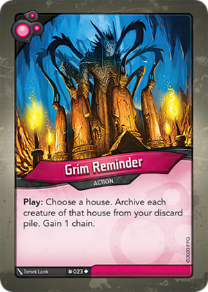 Grim Reminder, a KeyForge card illustrated by Tomek Larek