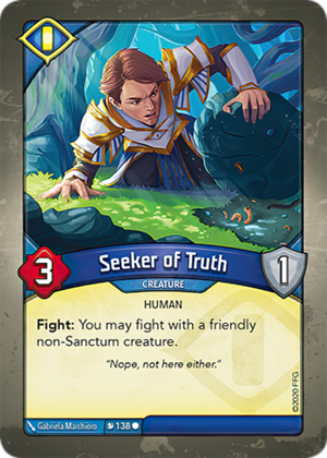 Seeker of Truth, a KeyForge card illustrated by Gabriela Marchioro