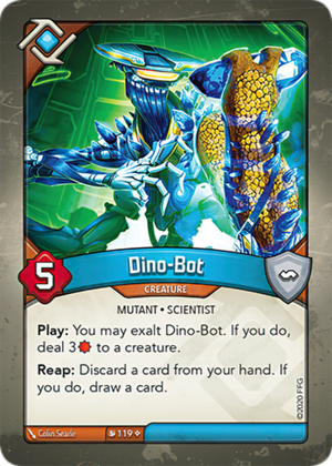 Dino-Bot, a KeyForge card illustrated by Colin Searle