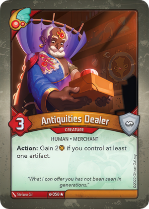 Antiquities Dealer, a KeyForge card illustrated by Stefano Gil
