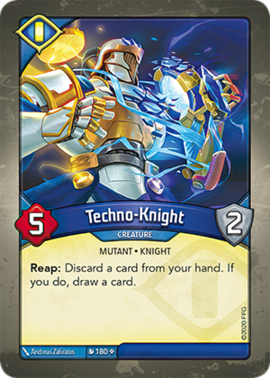 Techno-Knight, a KeyForge card illustrated by Andreas Zafiratos