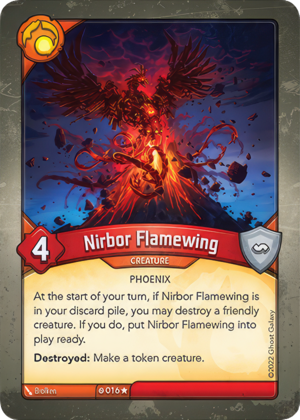 Nirbor Flamewing, a KeyForge card illustrated by Brolken