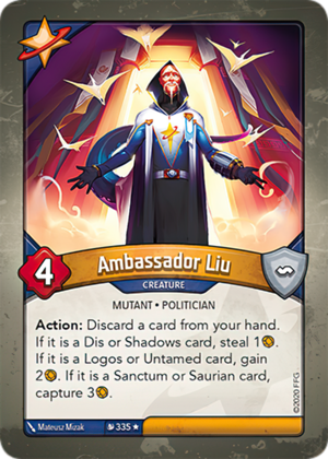 Ambassador Liu, a KeyForge card illustrated by Matthew Mizak