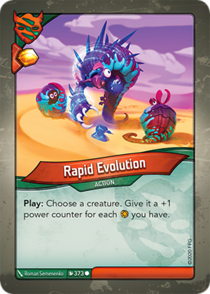 Rapid Evolution, a KeyForge card illustrated by Roman Semenenko