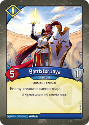 Barrister Joya, a KeyForge card illustrated by Gabriela Marchioro