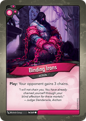 Binding Irons, a KeyForge card illustrated by Michele Giorgi