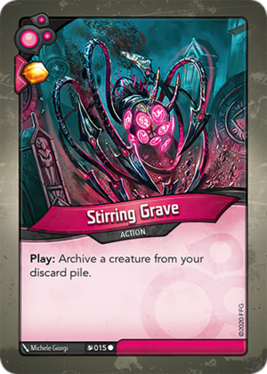 Stirring Grave, a KeyForge card illustrated by Michele Giorgi