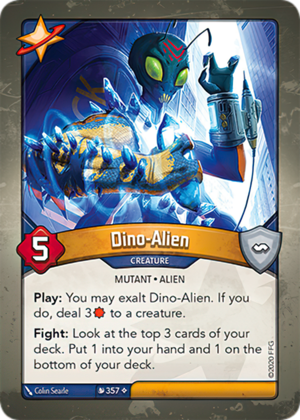 Dino-Alien, a KeyForge card illustrated by Colin Searle
