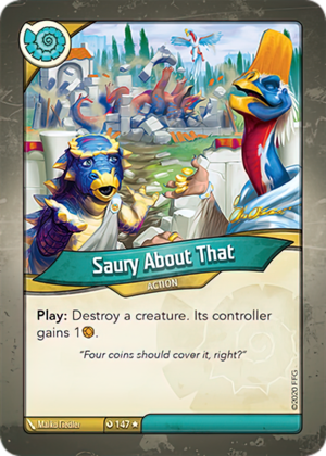 Saury About That, a KeyForge card illustrated by Marko Fiedler