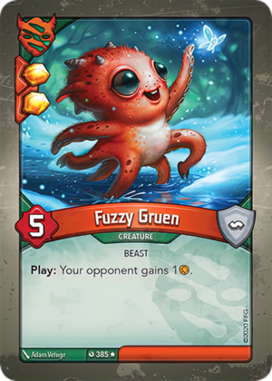 Fuzzy Gruen, a KeyForge card illustrated by Adam Vehige