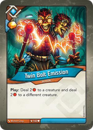 Twin Bolt Emission, a KeyForge card illustrated by Michele Giorgi
