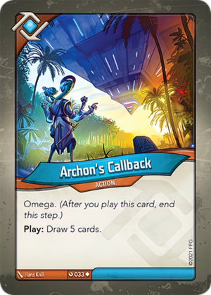 Archon’s Callback, a KeyForge card illustrated by Hans Krill
