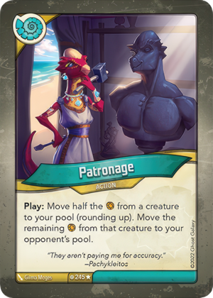Patronage, a KeyForge card illustrated by Girma Moges