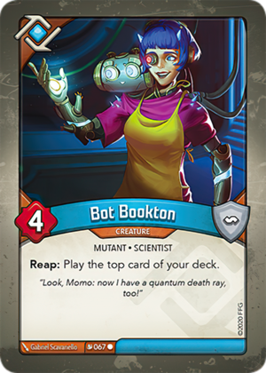 Bot Bookton, a KeyForge card illustrated by Gabriel Scavariello