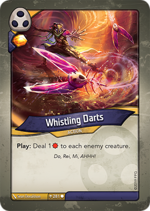 Whistling Darts, a KeyForge card illustrated by Sean Donaldson