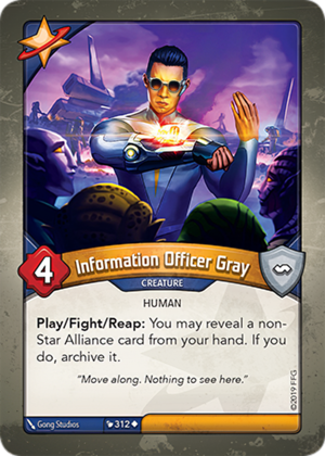 Information Officer Gray, a KeyForge card illustrated by Gong Studios