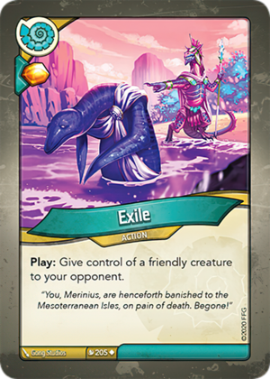 Exile, a KeyForge card illustrated by Gong Studios
