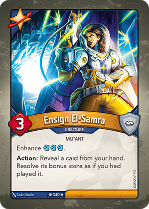 Ensign El-Samra, a KeyForge card illustrated by Colin Searle