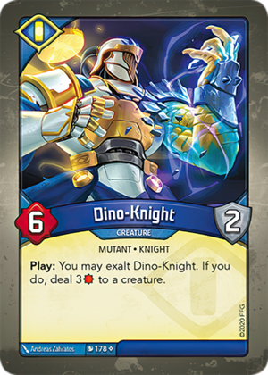 Dino-Knight, a KeyForge card illustrated by Andreas Zafiratos