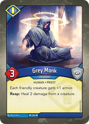 Grey Monk, a KeyForge card illustrated by Mads Ahm