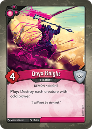 Onyx Knight, a KeyForge card illustrated by Matthew Mizak