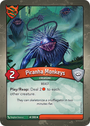 Piranha Monkeys, a KeyForge card illustrated by Bogdan Tauciuc