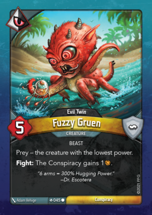 Fuzzy Gruen (Evil Twin), a KeyForge card illustrated by Adam Vehige