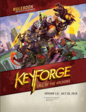 The cover of the original KeyForge rulebook from 2018