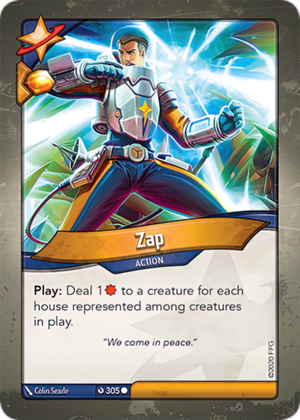 Zap, a KeyForge card illustrated by Colin Searle