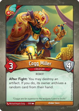 Cogg Miller, a KeyForge card illustrated by Michael Angelo Dulay