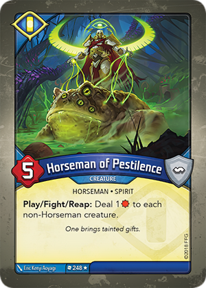Horseman of Pestilence, a KeyForge card illustrated by Eric Kenji Aoyagi