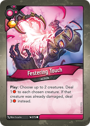 Festering Touch, a KeyForge card illustrated by Marc Escachx