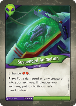 Suspended Animation, a KeyForge card illustrated by JB Casacop