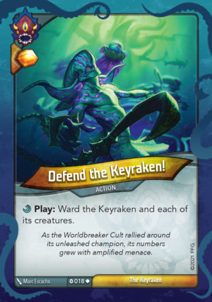 Defend the Keyraken!, a KeyForge card illustrated by Marc Escachx