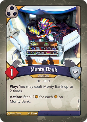 Monty Bank, a KeyForge card illustrated by Marko Fiedler
