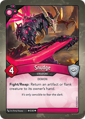 Snudge, a KeyForge card illustrated by Eric Kenji Aoyagi