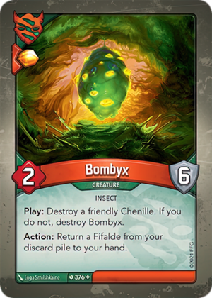 Bombyx, a KeyForge card illustrated by Liiga Smilshkalne