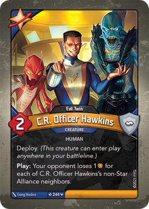 C.R. Officer Hawkins (Evil Twin), a KeyForge card illustrated by Gong Studios