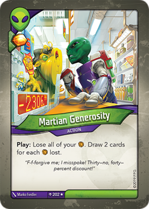 Martian Generosity, a KeyForge card illustrated by Marko Fiedler