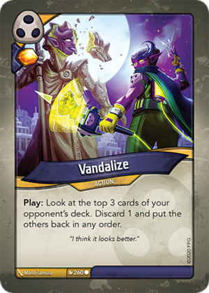 Vandalize, a KeyForge card illustrated by Marco Tamura