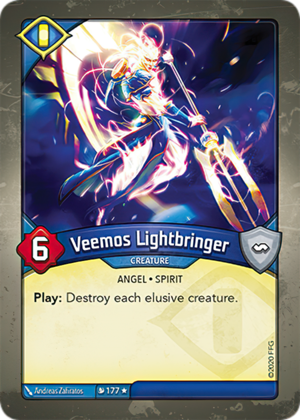Veemos Lightbringer, a KeyForge card illustrated by Andreas Zafiratos