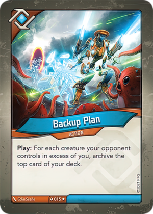 Backup Plan, a KeyForge card illustrated by Colin Searle
